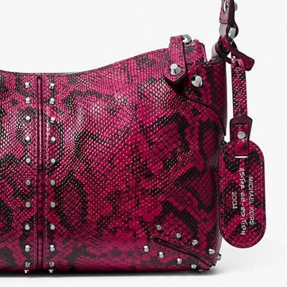 Michael Kors Astor Large Studded Snake Embossed Leather Shoulder Bag - Picture 3 of 6